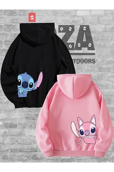 Joza Outdoors Femei Bărbați Lilo Stitch Talie Imprimată Cuplu Iubitor Design Combinat Hanorac cu glugă Set de 2