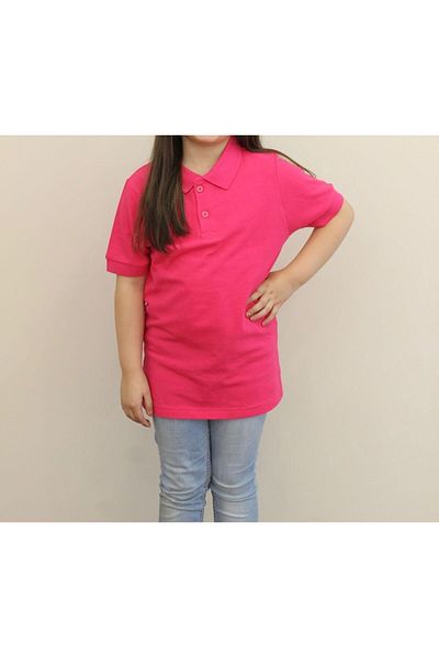 Batıdan Children's 100% Cotton Solid Color Polo Collar Short Sleeve T-Shirt Fuchsia - Fuchsia - Batdnscahppole-Fus