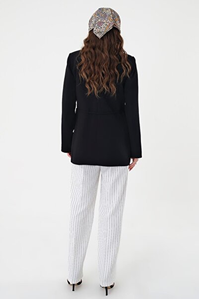 Hazel Fekete derék fűzős női blézer dzseki