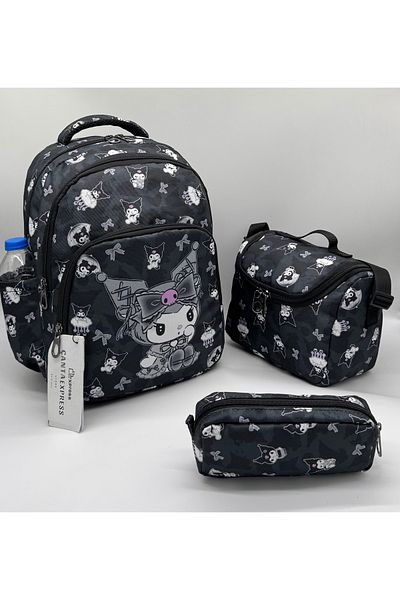 ÇantaExpress Primul ghiozdan cu model de caractere negre Set de 3 geanți pentru școala primară pentru fete