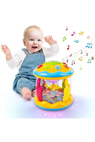 scntoys Projektörlü Pilli Işıklı Şarkılı Oyuncak Okyanus Temalı Davul Bebekler İçin Eğlenceli Sesli Davul