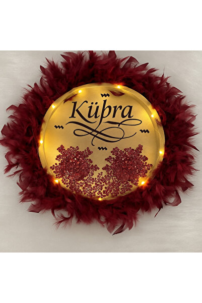 Evsay Ledli Şeffaf İsimli Gelin Tefi Vip Güpürlü Ve Tüylü Düğün Kına Nedime Bride Parti Defi Şeffaf pvcli