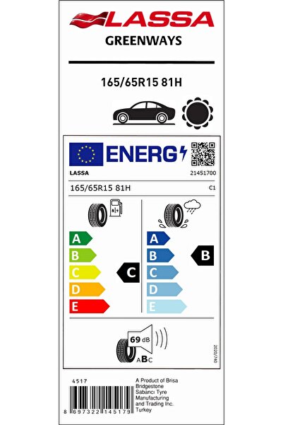 Lassa 165/65R15 81H GREENWAYS OTO YAZ LASTİĞİ (ÜRETİM YILI:2024)
