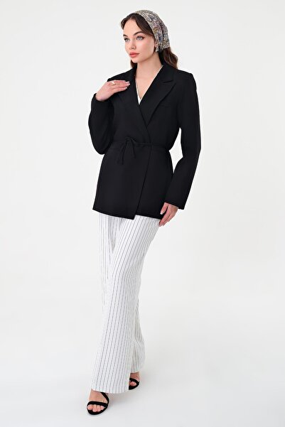 Hazel Fekete derék fűzős női blézer dzseki