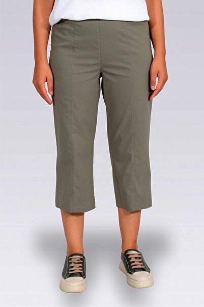 TOLGA SARAÇOĞLU 30267 Khaki Thin Fabric Comfortable Cut Capri with Elastic Waist