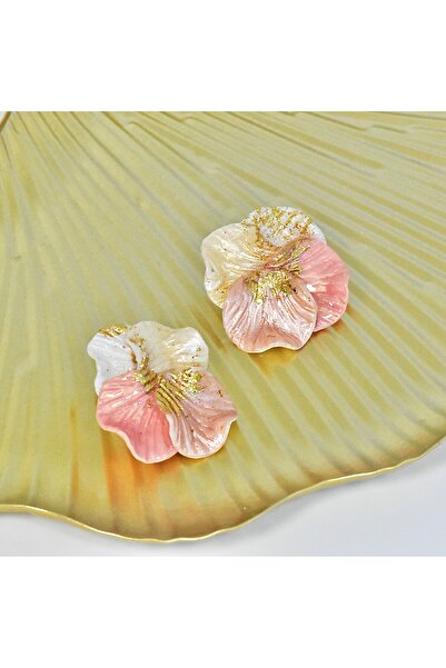 NARRU Cercei lucrati manual, alb, auriu, crem, piersica, Calisto