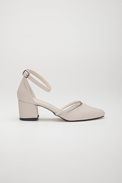 CEMAY 5cm Thick Heel Women's Shoes with Pointed Toe, Closed Back, with Open Stone Accessories