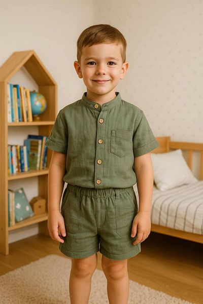 Uslukids Boy's Paris Muslin Fabric Bottom-Top Set