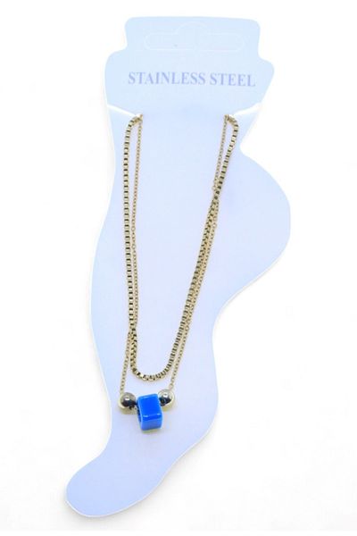 stainless steell Gold Color Elevator Sf Globe Blue Stone Steel Anklet