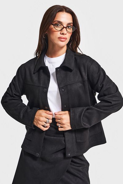 its basic Women's Black Color W5-1 Suede Soft Fabric Front Button Jacket