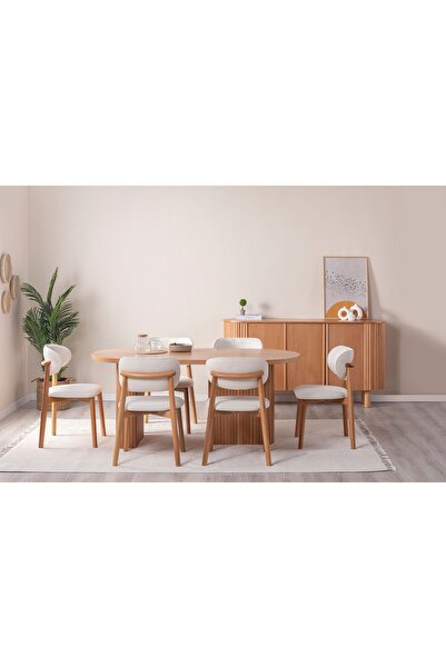 Vivense SOLİ BOHEM KAYIN AHŞAP YEMEK ODASI TAKIMI, BEJ