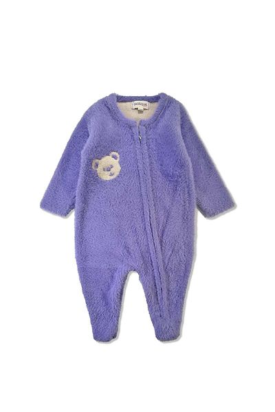Patique Kids Baby Welsoft Jumpsuit with Lilac Teddy Bear
