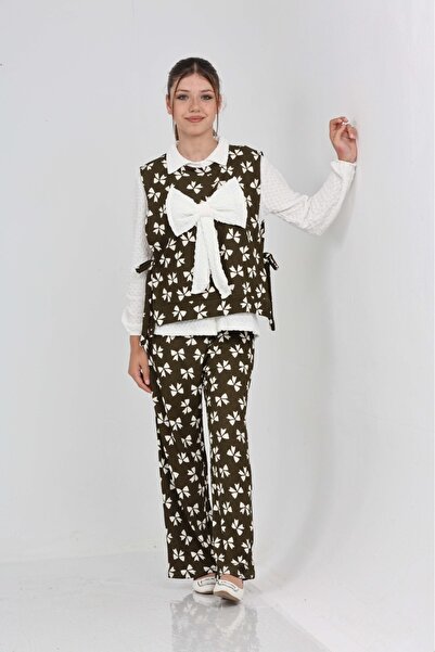 junior baby kids Тричастен комплект за момичета с риза с папийонка и панталони