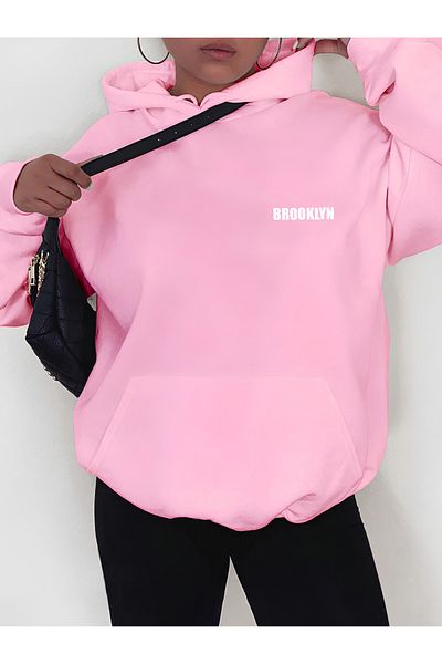 StartMore Pink Unisex Women/Men Brooklyn Colorful Custom Printed Cotton Oversize Hoodie