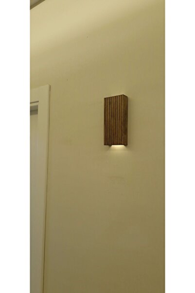 Trend KenT Ahşap Dekoratif Ledli Aplik Duvar Balkon Antre Aksesuarı Otel Cafe Villa Bohem Rustik Dekor Pilhariç