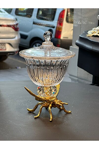 Diamond Porselen Arı Figürlü Kristal Kapaklı Ayaklı Şekerlik – Dekoratif Lüks...
