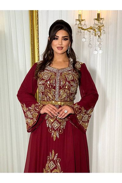 ZENABİYEM Zena Fashion Special Design Local Kaftan with Gold Embroidered Shawl