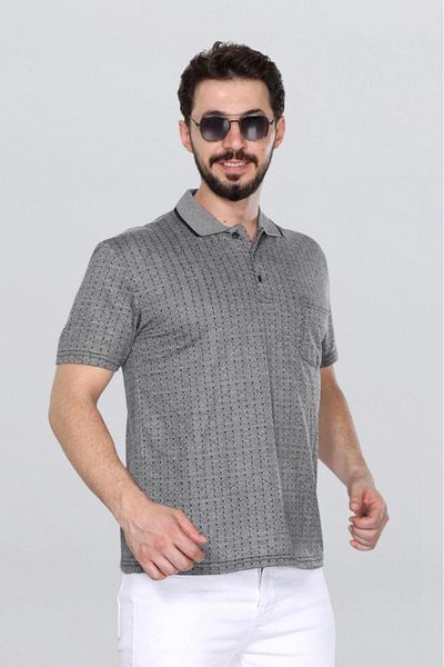 HEDEFNUR TEKSTİL Men's Dad T-Shirt Collar Pocket Patterned New Model Jacquard Classic Cut