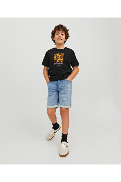 Jack & Jones Junior شورت جينز بجيوب جانبية للصغار - أزرق