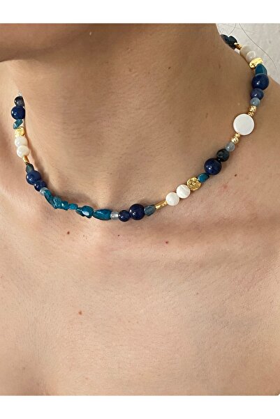 Chillin' قلادة من الفولاذ بتصميم حجر طبيعي حقيقي مع لؤلؤ/ / كوارتز وردي7 حجر ...