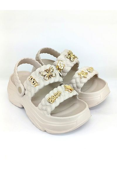 Ayakkabı Durağı Women's Heeled Soft Sole Stone Sandals Slippers