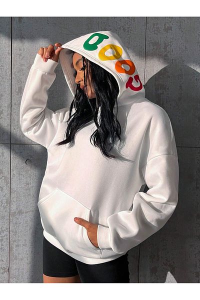 StartMore White Women's White Goodluck Custom Printed Oversize Hoodie