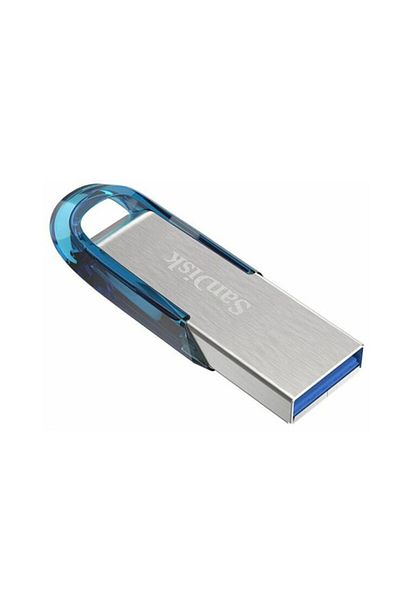 SanDisk Stick de memorie 64GB, USB 3.0, Click SanDisk, Metal, Gri/Albastru