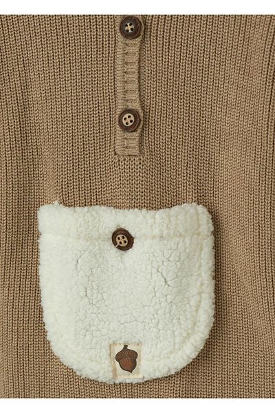 Uludağ Triko Milk Brown Organic Cotton Kangaroo Pocket Jumpsuit