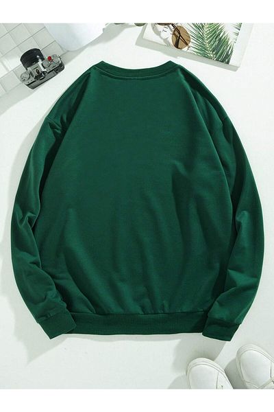 StartMore Green Unisex Green Jet's Special Chest Printed Oversize Crew Neck