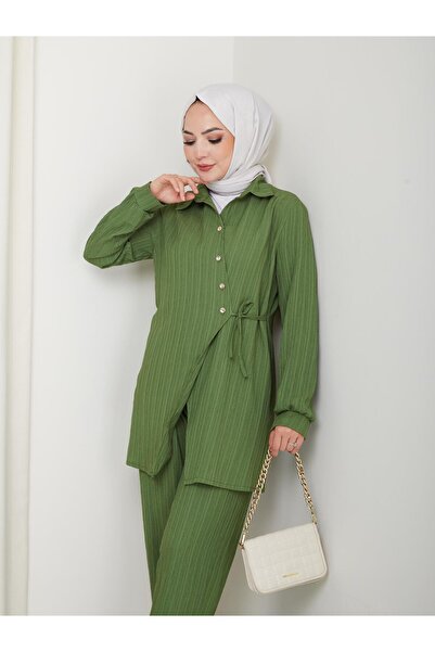 Hb Harma Time Butik Γυναικείο Ζώνη με Κουμπιά Φράουλα Ύφασμα Πράσινο Διπλό Σετ