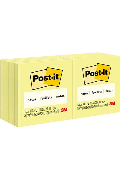 Post-it Notes 3 in x 3 in, 2 Pads, America's #1 Favorite Sticky Notes, Canary Yellow