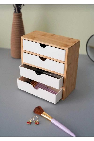 Bayev Wesken Bamboo 4 Drawer Organizer Organizer 3472 - Συρτάρι οργάνωσης κοσμημάτων μακιγιάζ