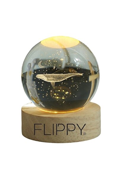 Danex Lampă LED decorativă — Glob de cristal de 6 cm, Balenă 3D, USB, Bază di...