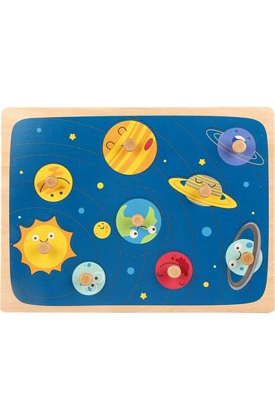 CLICK Puzzle Montessori din Lemn pentru Copii, 3D, 0-3 Ani, Model Sistemul Solar, Educativ, Intuitiv, Crea