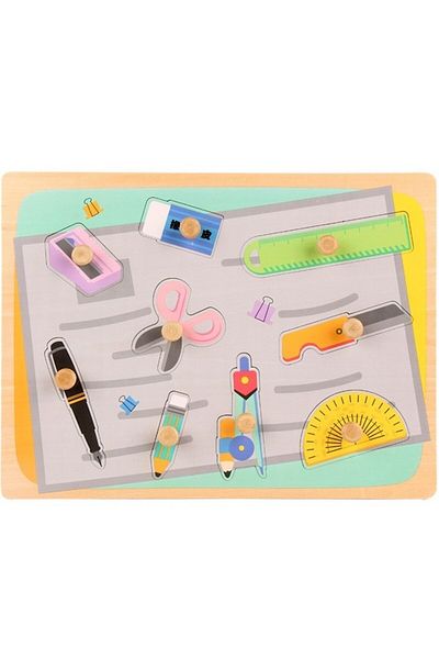 CLICK Puzzle Montessori din Lemn pentru Copii, 0-3 Ani, 3D, Model Instrumente Matematice, Educativ