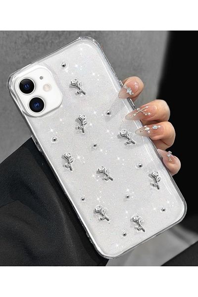 m.tk moveteck حافظة متوافقة مع هاتف Apple iPhone 12، غطاء لامع بتصميم فيونكة شفاف من الإيبوكسي الفضي للكاميرا