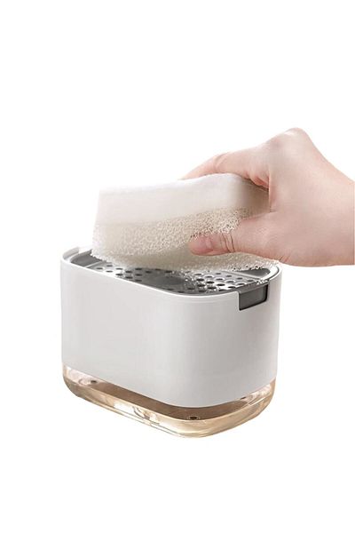 CLICK Dozator Click, Dispenser 2 in 1 pentru Detergent Lichid de Vase cu Suport pentru Burete de Bucatarie