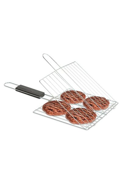 CLICK Grill Gratar Hamburger cu Invelis Cromat, Maner Din Lemn 38 X 22 Cm