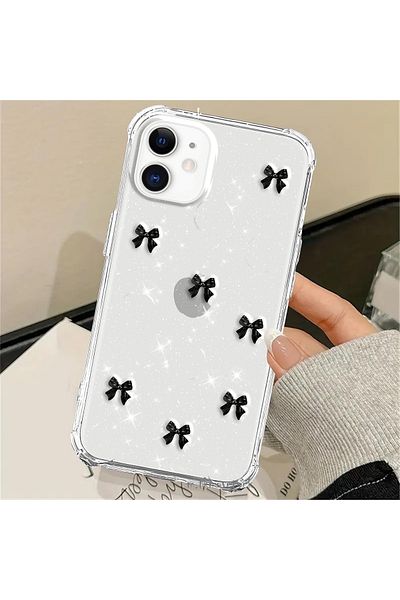 m.tk moveteck حافظة متوافقة مع هاتف Apple iPhone 12، غطاء لامع بتصميم فيونكة شفاف من الإيبوكسي الفضي للكاميرا