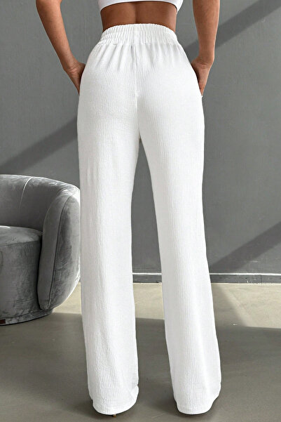 KIREK Γυναικείο παντελόνι με ψηλόμεσο φαρδύ πόδι με τσέπες