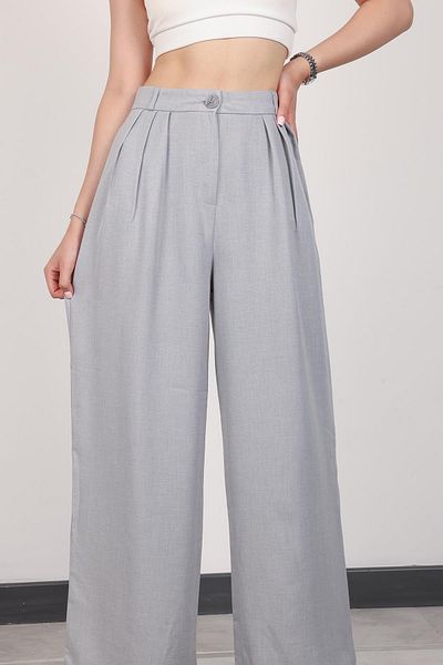 Hazel Women's Gray Pleat Detailed Palazzo Pants