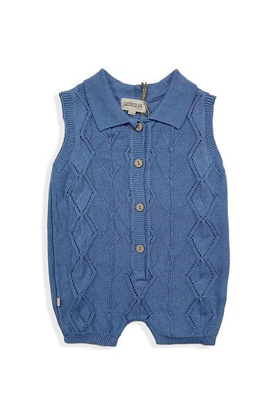 Uludağ Triko Indigo Baby Boy Organic Cotton Openwork Jumpsuit