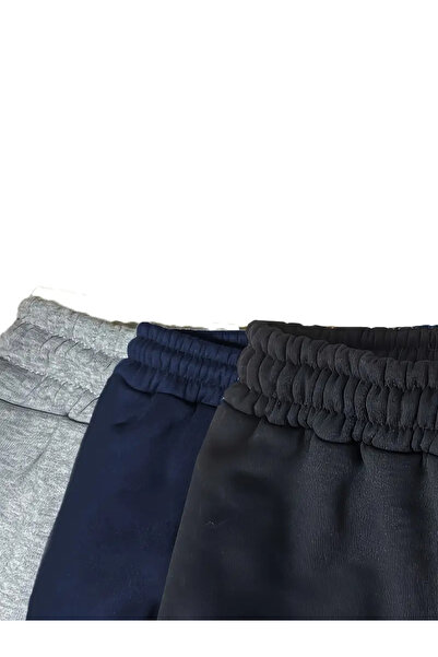 CAONNES 3 lü Siyah Gri Lacivert Unisex Baggy Iki Iplik Oversize Eşofman Pantolon