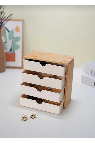 Bayev Wesken Bamboo 4 Drawer Organizer Organizer 3472 - Συρτάρι οργάνωσης κοσμημάτων μακιγιάζ