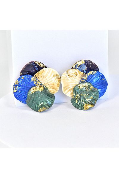 NARRU Handmade earrings, blue, green, gold, Calisto