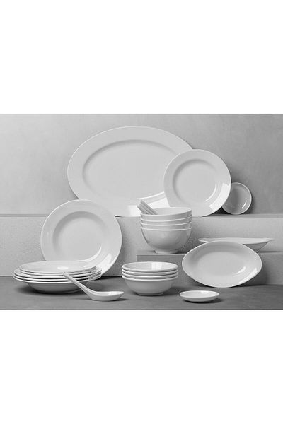 cc bin shihon 25-Piece Melamine Dinner Set for 4 Persons Microwave Safe and Dishwasher Friendly in White Color