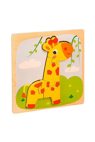 CLICK Puzzle Montessori din Lemn pentru Copii, 3D, Model Girafa