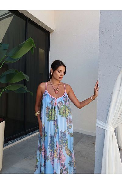 ESRAHELVACI Back Cross Floral Long Dress