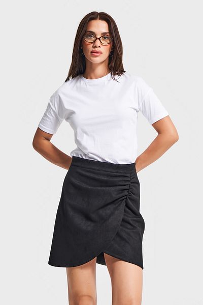 its basic Women's Black Color W5-1 Mini Size Pleated Suede Soft Fabric Skirt