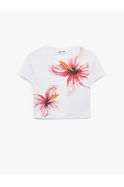 Koton Crew Neck Floral Printed Short Sleeve T-Shirt